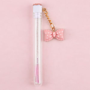 5pcs Pink Tube Eyelash Brush With Gold Keychain And Bowknot Pendant Makeup Brushes For Lash Extension Application Beauty Tool