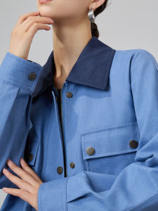 Unique Blue Contrast Workwear Style Jacket and Skirt Set