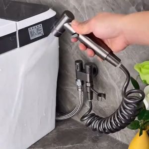 Elegant 304 Stainless Steel Dual Control Bidet Faucet with Flexible Hose and High-Pressure Bidet Sprayer for Bathroom 304 Stainless Steel 1-in-2-Out Dual Control Angle Valve w/ Bidet & Shower Sprayer Kit - Wall-Mounted for Bathroom & Washing Machi