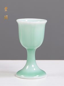 Retro Ceramic Qingbai Small Liquor Cup High Foot Wine Set for Home Use Chaser Cup for White Rice Wine And Hard Liquor