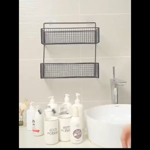 Rak Gantung Organizer Alumunium 2 Susun Serbaguna Punch Free Bathroom Shelves