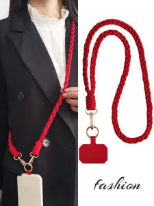 Long Woven Mobile Phone Lanyard Crossbody Style for Men And Women Outdoor Durable New Year Red Thickened Braided Strap Universal