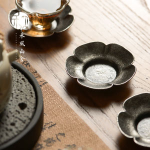 Chinese Style Retro Handmade Alloy Teacup Mat Tea Cup Oven Mitts Saucer Heat Insulation Tea Mat Cup Saucer Tea Ceremony Base Support Accessories