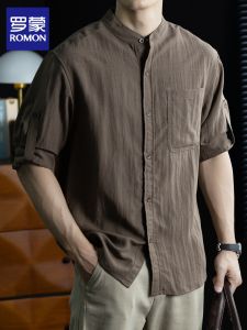 ROMON | Breathable Wrinkle-resistant Vintage Casual Mens Shirt 5/8 Sleeve
