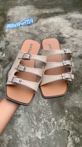 Sendal Untuk Sehari Hari Wanita Selop Motif Gesper Fashion kekinian Strip Tiga Trendi