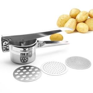 LUOWAN Stainless Steel Potato Masher With 3 Interchangeable Discs Fruit Press For Puree