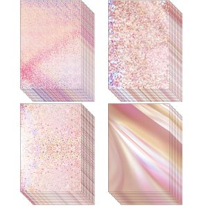 24 Sheets Holographic Cardstock 8.5 x 11 250gsm Metallic Cardstock Glitter Shiny Iridescent Mirror Paper for Crafts Card Makin
