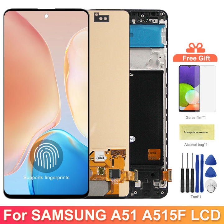 จอ A51 AMOLED พร้อมลายนิ้วมือสำหรับ Samsung Galaxy A51 A515 A515F หน้า ...