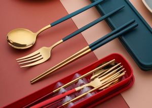 Jati Shop 1 - Set Alat Makan sendok sumpit garpu stainless Cutlery Set Korean style
