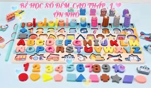 Bảng chữ cái cho bé tập nhận biết các chữ số và hình ảnh đồ chơi gỗ giúp bé phát triển tư duy 7in1 tiếng Anh