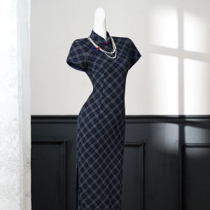 Vintage Checkered Chinese Qipao Dress Younger Style Petite Friendly