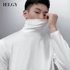 IELGY mens high collar pure cotton long sleeve pile collar t-shirt