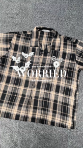 Convergent - Worried Kameja Flannel Boxy Pria Wanita Lengan Pendek Workshirt