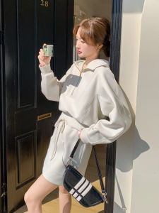 Milk White College Style Fashion Set Womens Hoodie Sweatshirt Mini Skirt Two Piece Suit Autumn New Arrival Casual Outfit