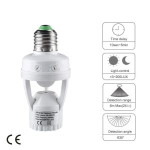 Smart E27 PIR Motion Sensor Light Switch 110V 220V Detector Base Lamp Holder Lux Time Delay Adjust Control Bulb Socket