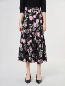 Koradior | Elegant Rose Print A-line Skirt