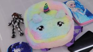 Tas Selempang Anak Unicorn Bulu Plush Sling Bag Anak Pink Gradasi ungu TSP Gradasi Selempang Unicorn