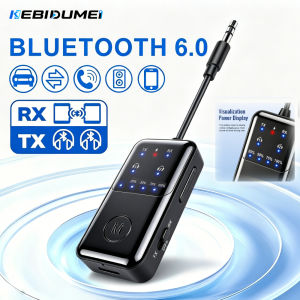 Kebidumei | KEBIDUMEI Bluetooth 6.0 Audio Transmitter Receiver 3.5mm AUX HIFI Dual Device Wireless Adapter With Power Display For Car TV
