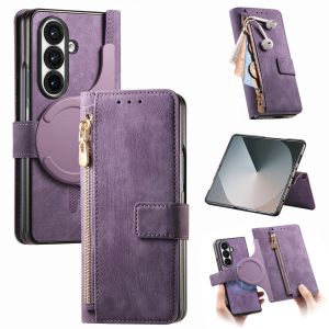 szhaiyu | 2 in 1 Magnetic Zipper Cards Solt Wallet Leather Phone Case for Samsung Galaxy Z Fold 8 Ultra 7 6 5 4 3 Wireless Charging Cover