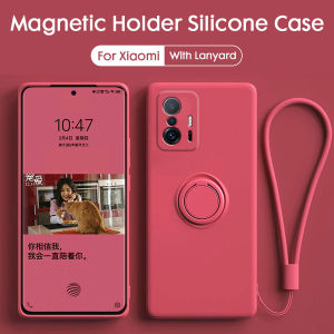Magic Holder Liquid Silicone Case for Xiaomi 13 12 Redmi Note 14 13 12 12S 11S 11 Pro Plus + 15 15C 10 10S 10C Poco C85 X6 M6 X5 X3 NFC M4 M3 Pro Strap Lanyard Wrist Rope Ring Phone Case