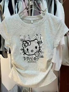 Áo Thun Tay Ngắn Không Đều Mùa Hè Cho Bé Gái Áo Thun in Họa Tiết Hoạt Hình Thời Trang Trẻ Em Lớn Màu Trắng Xám