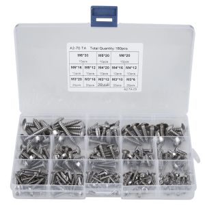 Bộ 180 Ốc Vít Tự Khoan Bằng Thép Không Gỉ M3 M4 M5 M6 Đầu Bằng Đầu Pozidriv Đa Năng Kèm Hộp Đựng Trong Suốt