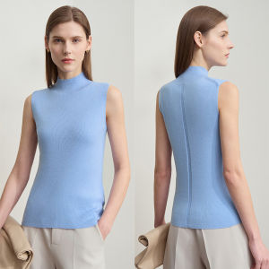 Amii Summer New Style Simple Versatile Elegantly Half High Collar Sleeveless Knitted Sweater Women Slimming Top Street Sport Casual Polyester Fiber