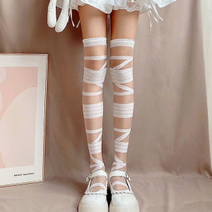 【On Sale】Japanese Y2k Cross Strap Stockings White Pantyhose Jk Silk Black Tights Anime Cosplay Bandage Stockings Girl Cute Lolita Stockings
