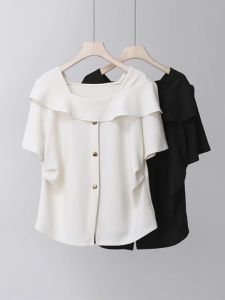 Shalldoer | Summer OOTD Womens Sun Protection Short Sleeve Shirt Casual Loose Fit Chiffon Top Waist Cinched Floral Print Three Button Closure