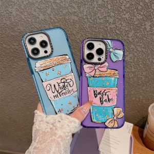 KIKI Original Glitter CASE.TIFY Cute Phone Case for iphone 15 15pro 15promax 15plus 14 14Pro 14ProMax 11 12 13promax Creative Cartoon Drinks coffee Doodle pattern Shock-proof soft case High quality air cushion protection Official New Design Blue Purple