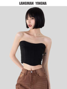 Spicy Girl Black Fishbone Strap Vest Women Summer Outdoor Wear Beautiful Back Tube Top Wrap Chest Sleeveless Shirt Music Festival