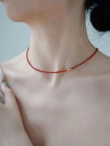 Original Design Natural South Red Orange Pendant Necklace Simple Artistic Year of Birth Lockbone Chain for Women Gift