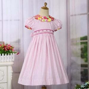Pettigirl | Pettigirl Girls Summer Pink Smocked Princess Dresses with Flower Embroidery for Kids Children Wedding Party 261012Years Old