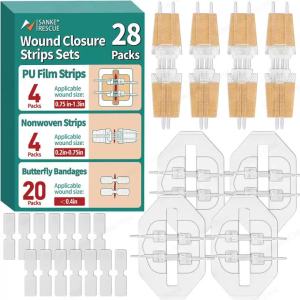 SankeRescue 1/10/14/28 Pack Wound Closure Strips Butterfly Bandages Emergency Laceration Closure Kit Repair Wounds Closures