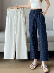 Anneve | Stretch Waist Dots Printed Flowy Wide Leg Cropped Pants