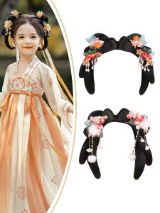 Kids Han Chinese Clothing Wig Headdress One-Piece Bean Bag Headband Chignon Chinese Ancient Style Styling Bun Girls Hair Accessories