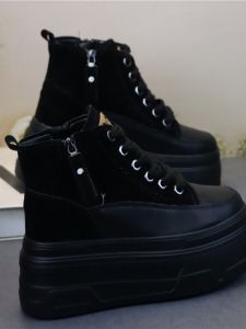 High Top Street Dance Board Shoes Zipper Heightening Slimming 10cm Short People All Black Shoes New Chinese Style Versatile Large Size Casual Loafers