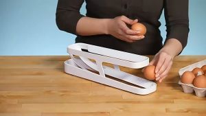 CSR Egg Organizer Holder 2-Tier Egg Rolling Stand Storage Dispenser Fridge Egg Rack for 12-14 Eggs