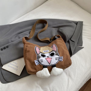Summer Large Capacity Commuter Corduroy Crossbody Bag Womens 2025 New Cartoon Single Shoulder Bag Casual Simple Style Soft Handle