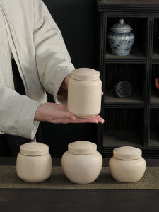 Portable Ceramic Tea Leaf Storage Jar Sealed Medicine Powder Container Traditional Chinese Herbal Medicine Storage Canister