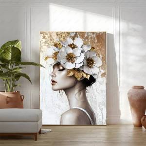 Bandai | Fashion Floral Woman Portrait Poster Print For Living Room Home Decor Modern Flowers Girl Canvas Painting Abstract Wall Art