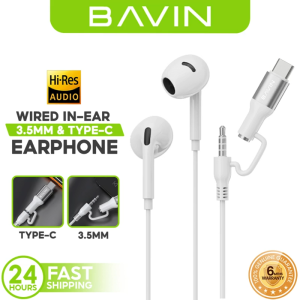 BAVIN HX882 2-in-1 Wired In-Ear Earphones Hi-Res Audio Type-C + 3.5mm Dual Connectors w/ Volume Control & Microphone