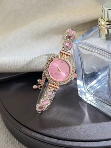 นาฬิกาควอตซ์ของผู้หญิง อะนาล็อก สายโซ่ ประดับคริสตัล ทรงกลม นาฬิกาผู้หญิงทรงกลมฝังเพชร นาฬิกาแบบดึงเชือก สไตล์เกาหลี