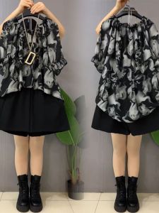 Plus Size Ladies Plus Size Womens Clothing Loose Slim Fit Black Work Clothing Accessible Luxury Younger Stylish Sister Loose-Fit Temperament Shirt Summer