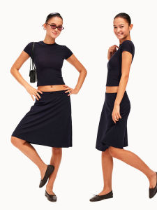 Textured Regular Fit Short Sleeve Top A-Line Skirt Set