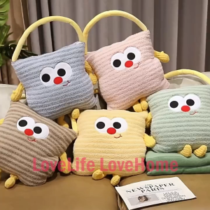 MORETHAN1 Fluffy Friend 3 in 1 Snuggle Pillow Hand Warmer Huggable Pillow Blanket | Portable Handle Design