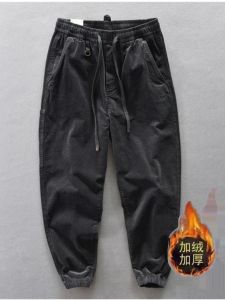 American Style Fleece Lined Thick Mens Casual Pants Autumn Winter High Waist Long Pants Youth Trendy Loose Fit Trousers