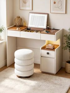 YANGYING | Fingerprint Lock Flip Top Mirror Vanity Bedside Table