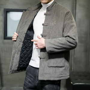 Thickened Corduroy Cotton Jacket Mens Winter Fashion Retro Button down Mandarin Collar Large Size Cotton Coat Outerwear