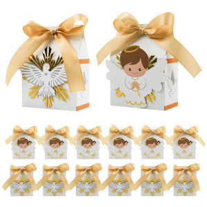 12PCS Baptism Favor Boxes with ribbon  Great for Christian Baby Shower Wedding Small Gift Bags Decorations